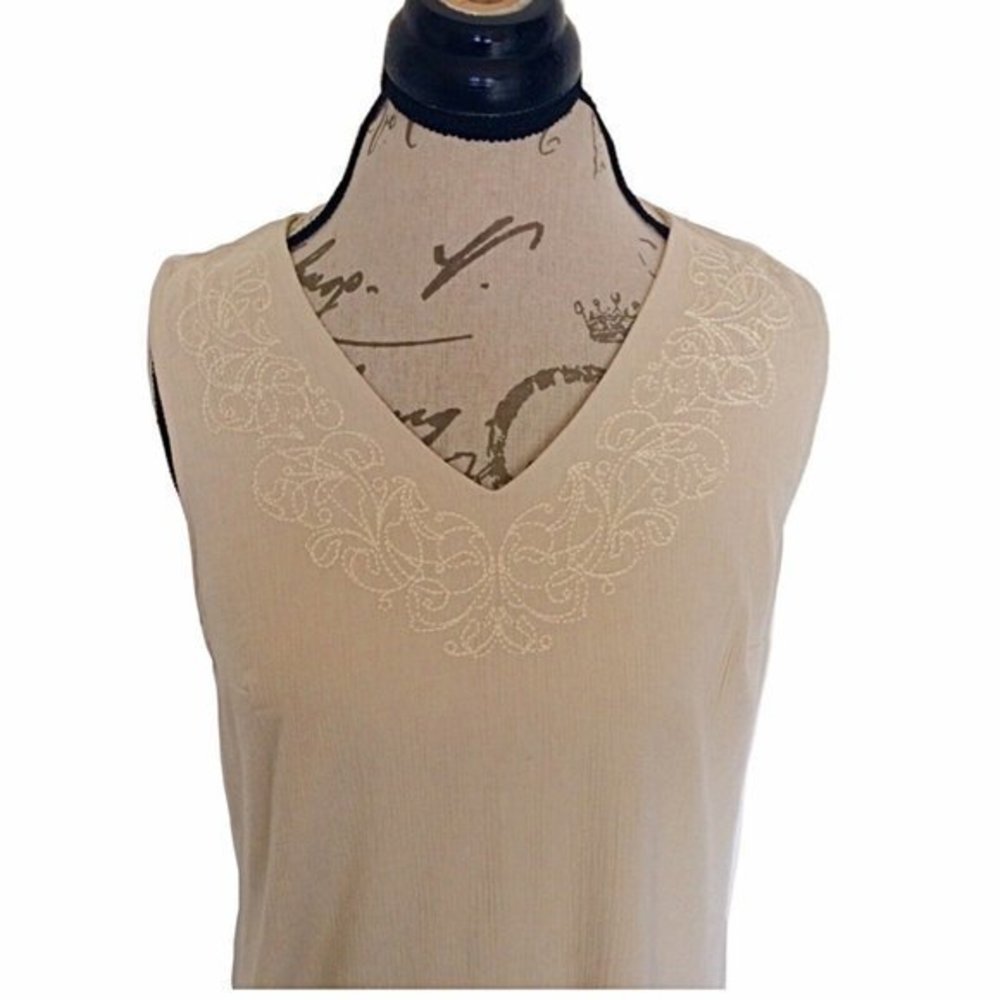 Denim & Company Womens Sleeveless Dress Size Small Sheath  Beige Embroidered - Picture 4 of 12